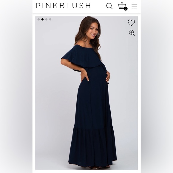 NWT PinkBlush Navy Off Shoulder Ruffle Trim Maxi Dress - Picture 3 of 7